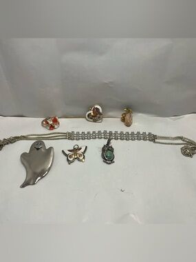Jewelry lot ghost pin size 8 ring pineapple pin choker pendants